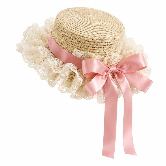 Prairie Lace Ruffle Satin Bow Straw Ring