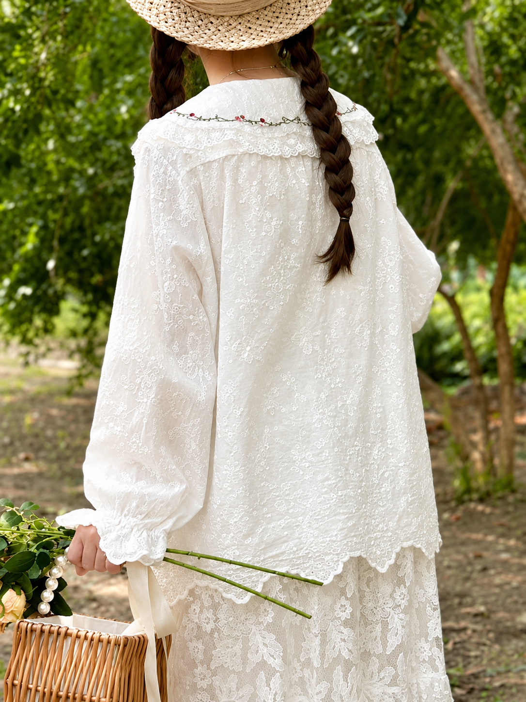 Mori Girl Birdcage Garden Embroidered Lace Blouse