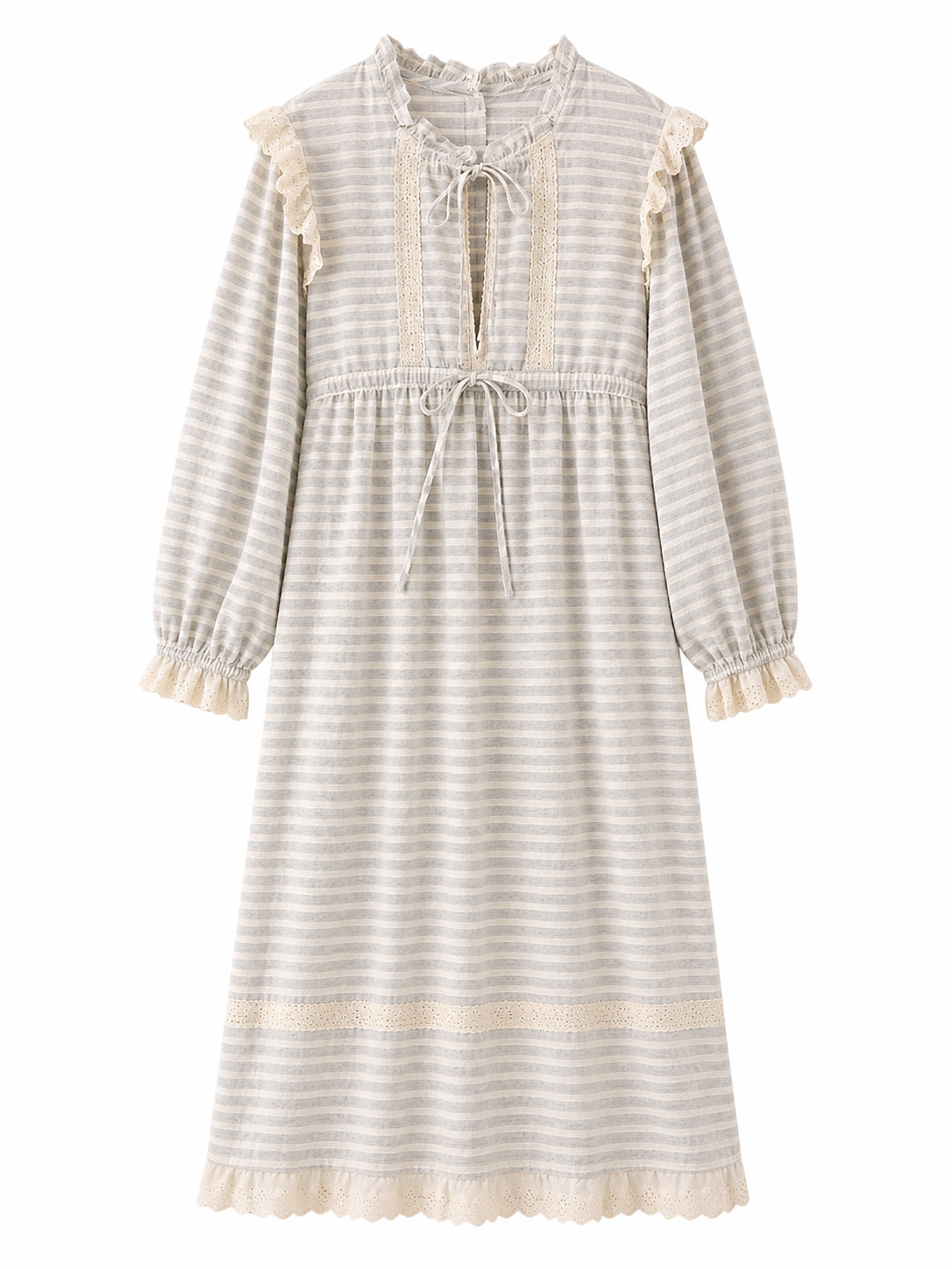 Striped Lace Cottagecore Midi Dress