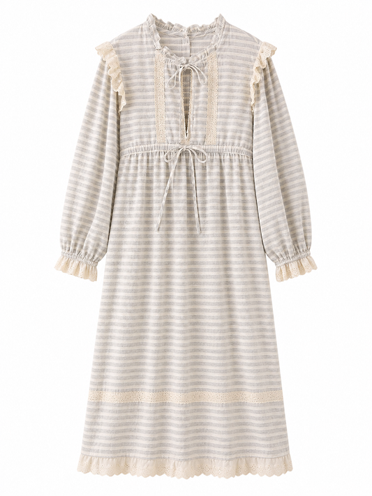 Striped Lace Cottagecore Midi Dress
