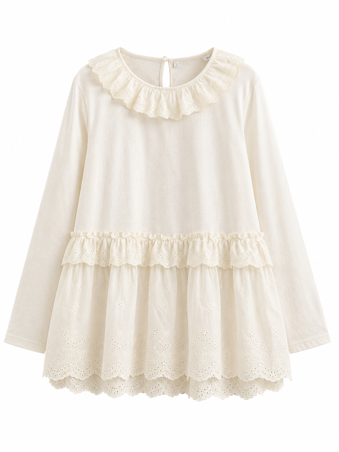 Mori Girl Tiered Eyelet Ruffle Blouse in Dark Cocoa