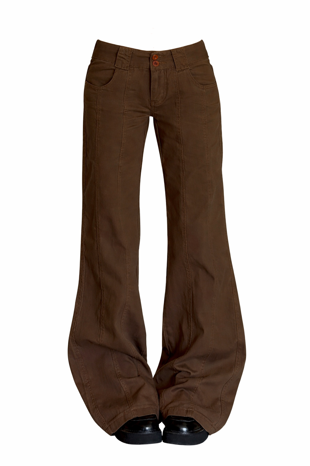 Retro Aesthetic Earthen Flare Low-Rise Trousers