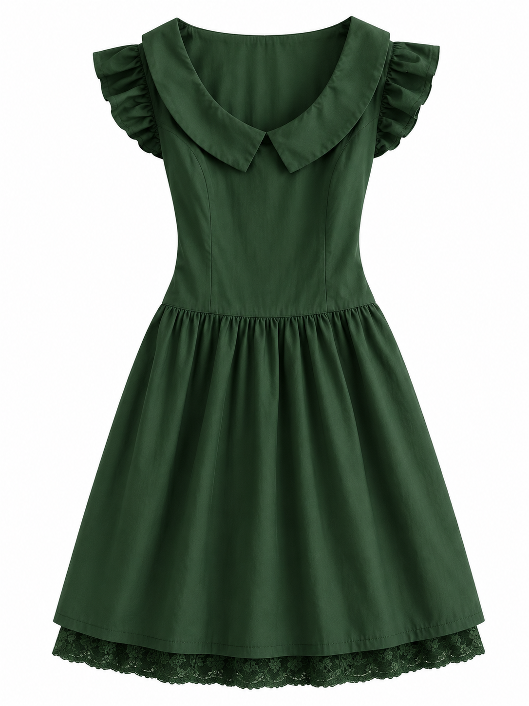 Dark Green Forestcore Ruffle Dress