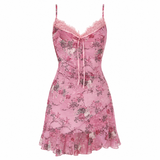 Vintage Aesthetic Blush Floral Lace Slip Dress