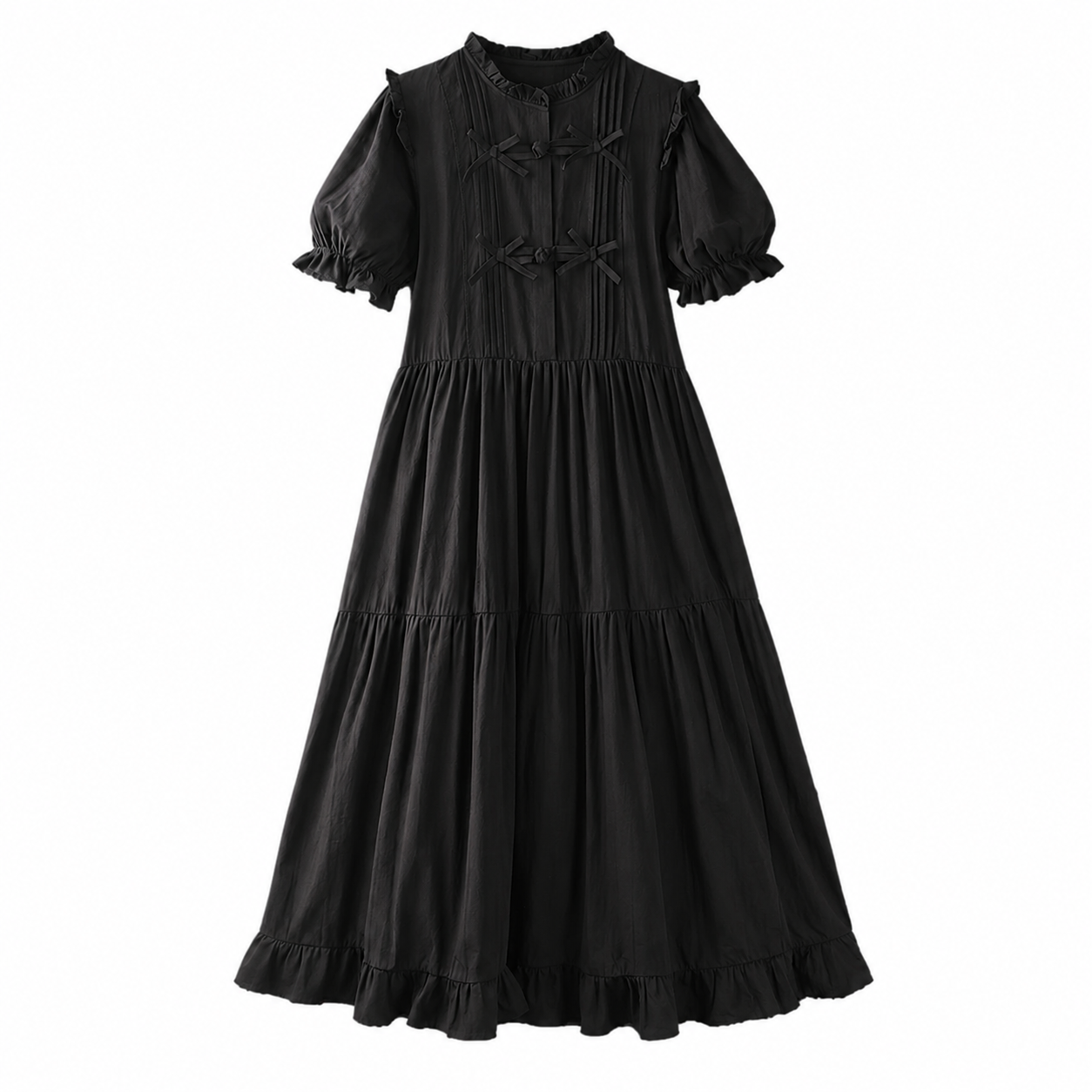 Dark Mori Bow Tie Tiered Midi Dress
