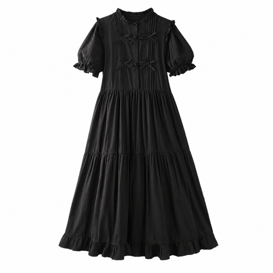 Dark Mori Bow Tie Tiered Midi Dress