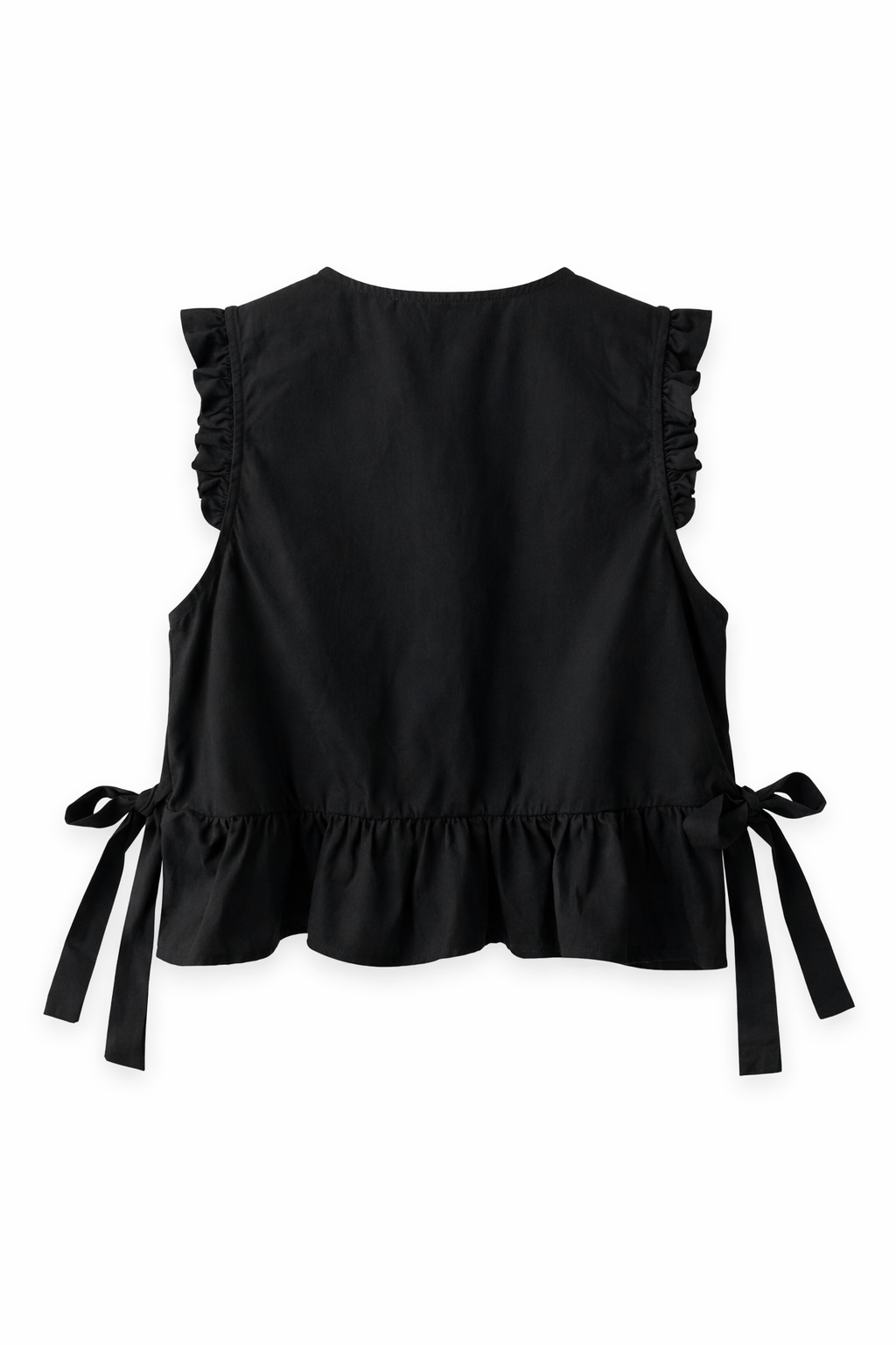 Mori Girl Ruffle-Shoulder Tie Vest in Sand