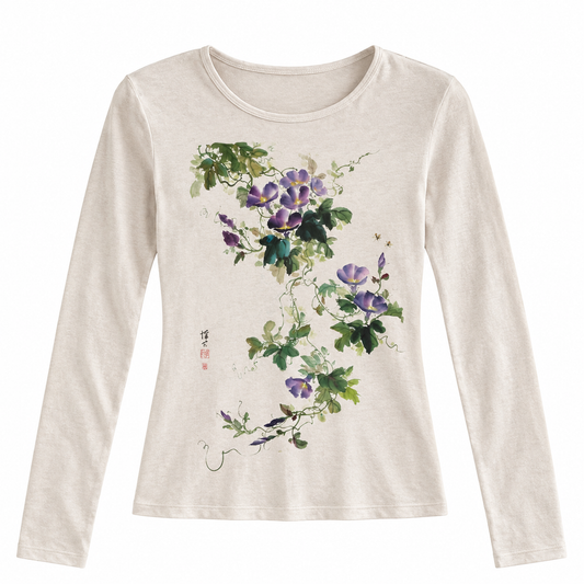 Mori Girl Morning Glory Ink Wash Long Sleeve Top