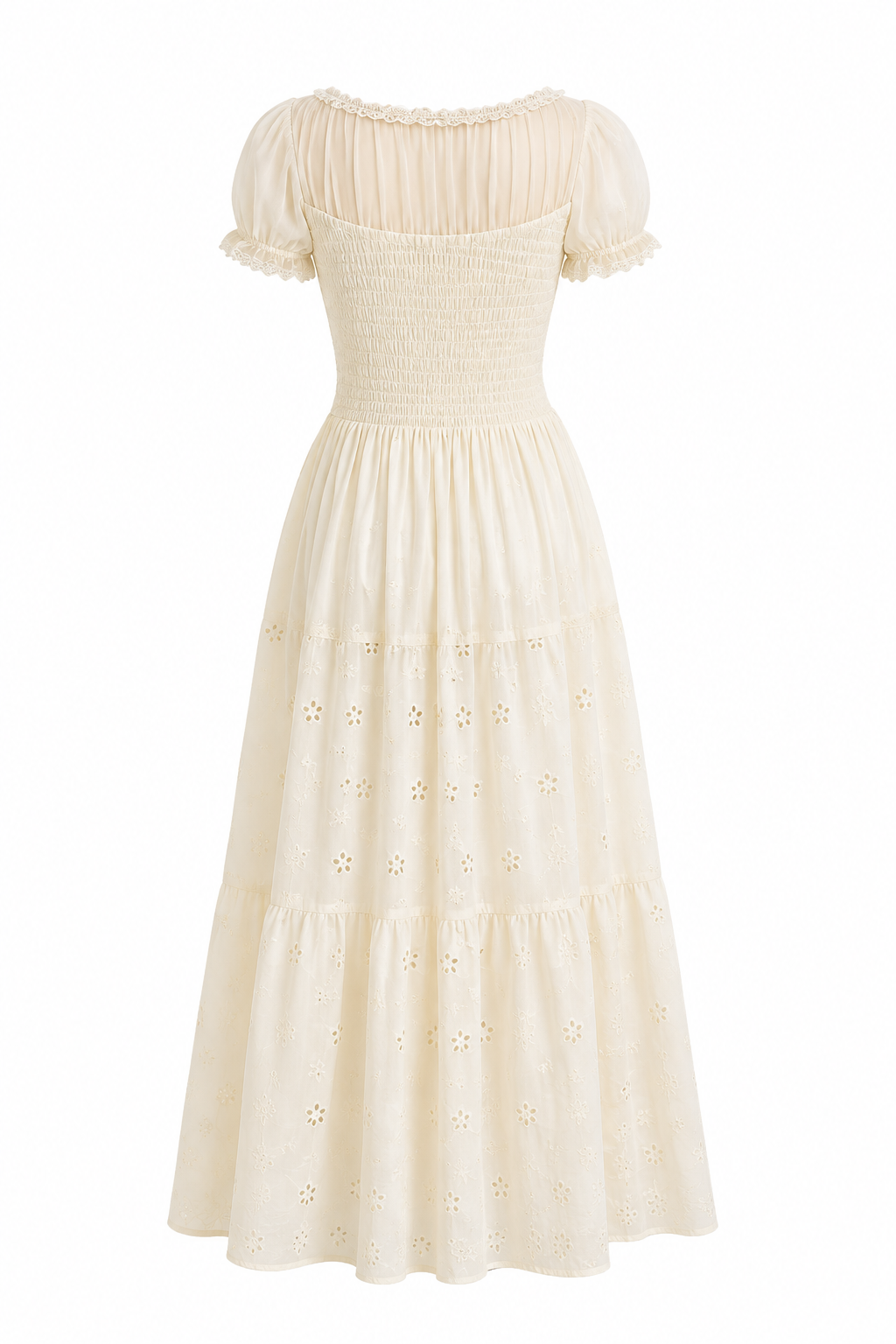 Prairie Cream Eyelet Puff Sleeve Midi Dress