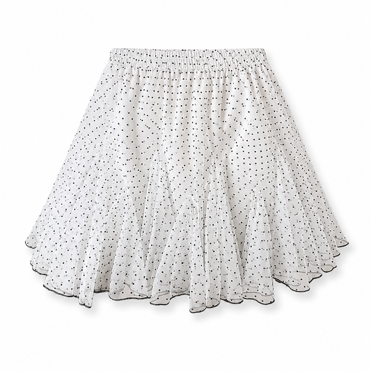 Retro Aesthetic Polka Dot Chiffon Ruffle Mini Skirt