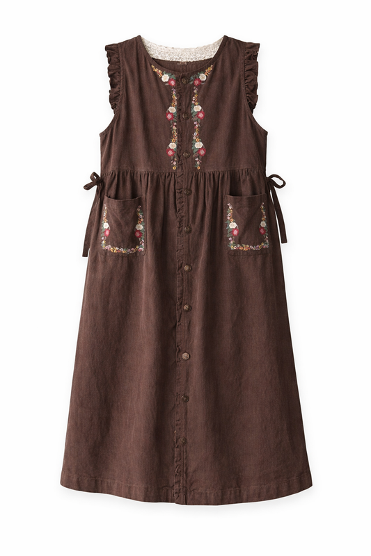 Mori Girl Wildflower Embroidered Linen Dress