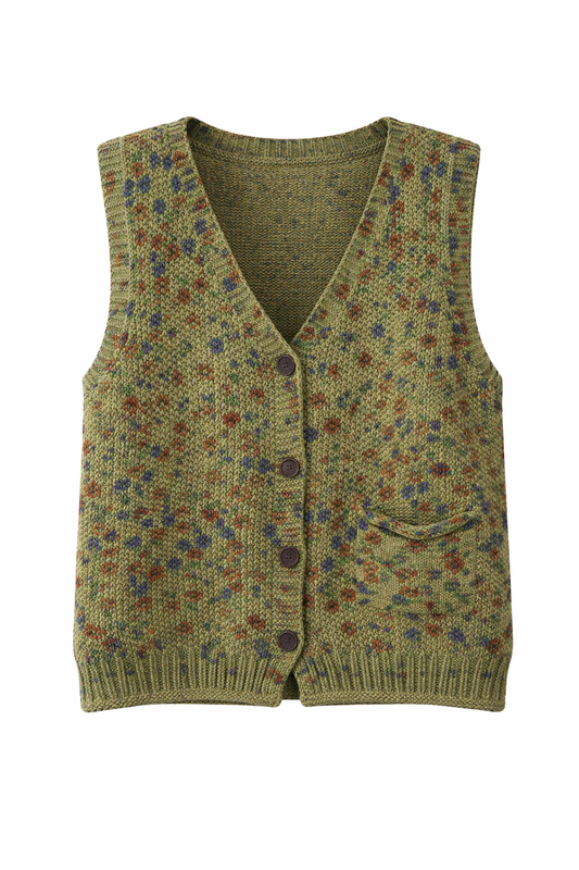 Goblincore Woodland Fleck Knit Button Vest