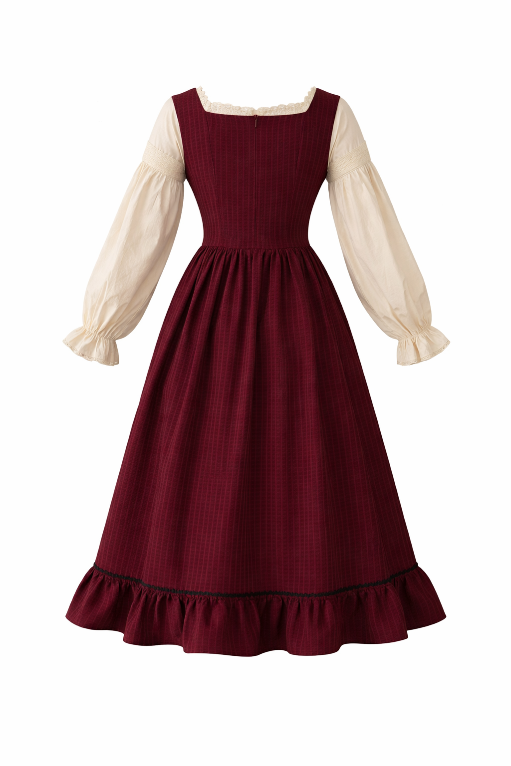 Dark Cottagecore Pinstripe Lace-Up Midi Dress