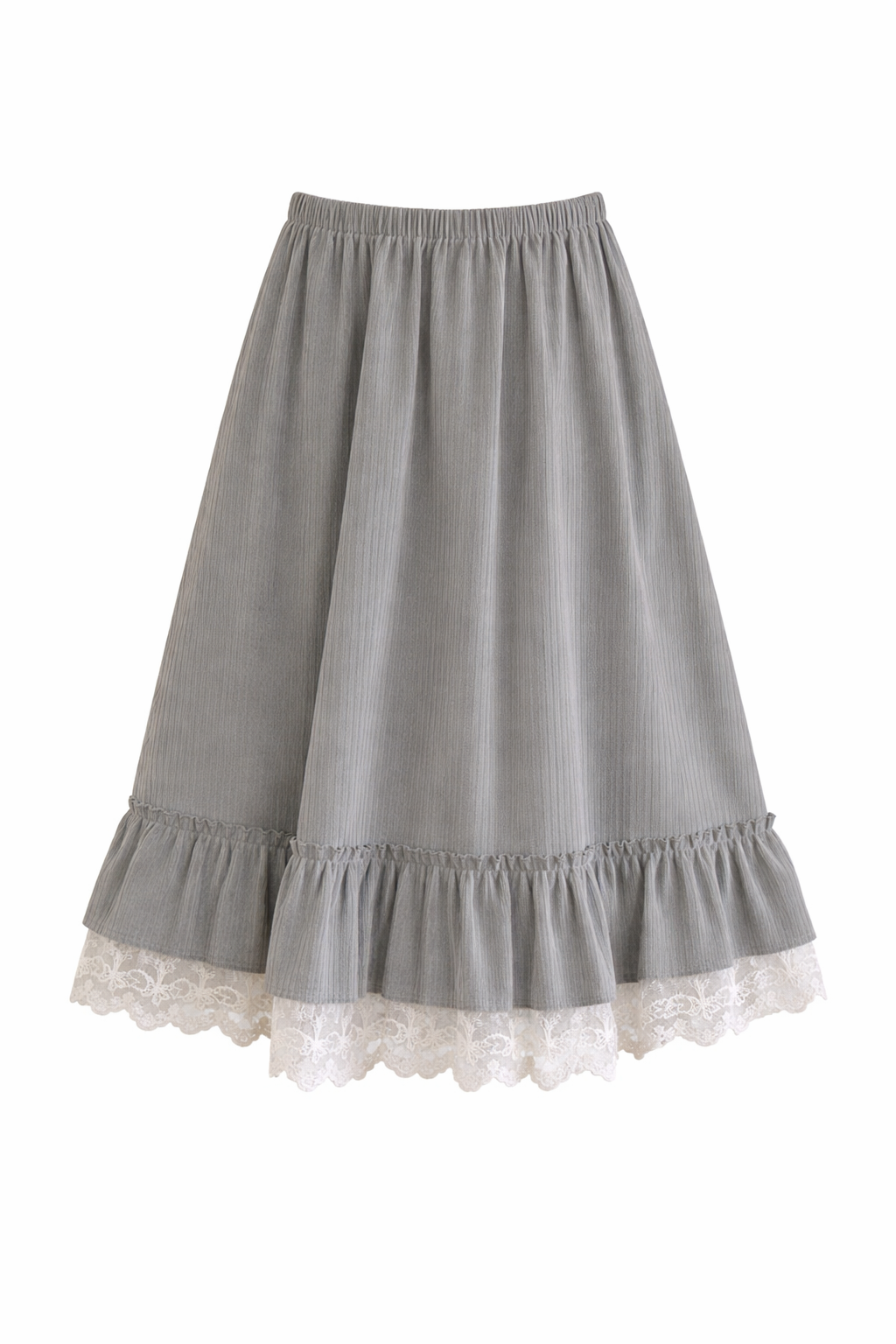 Mori Girl Ashen Ruffle & Lace Midi Skirt