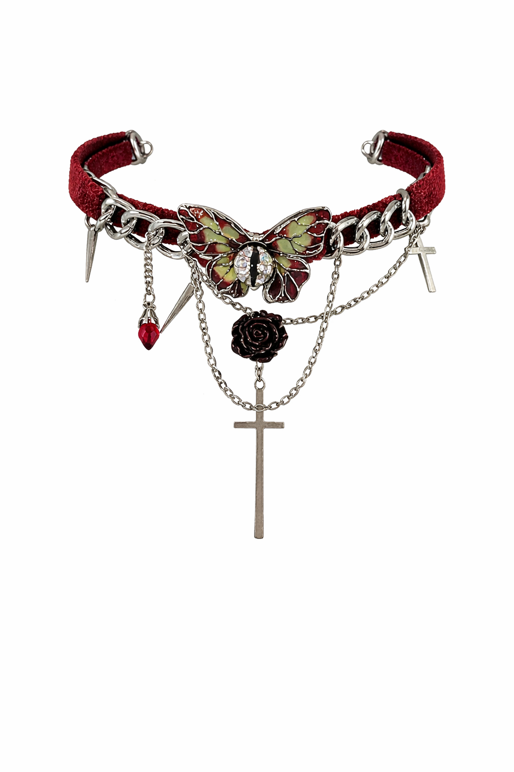 Dark Cottagecore Crimson Requiem Charm Choker