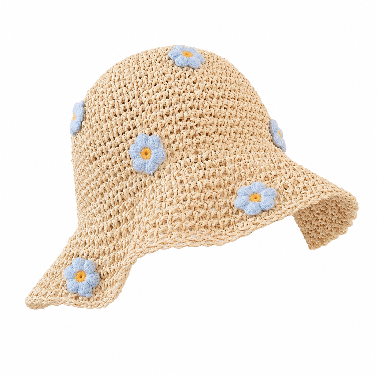 Cottagecore Forget-Me-Not Crochet Bucket Hat