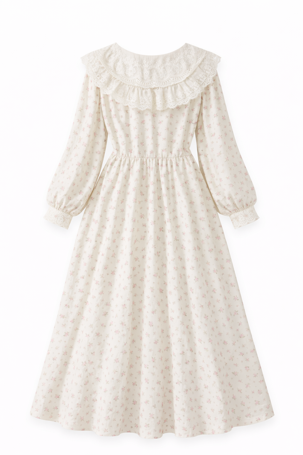Mori Girl Forgotten Garden Lace Collar Midi Dress