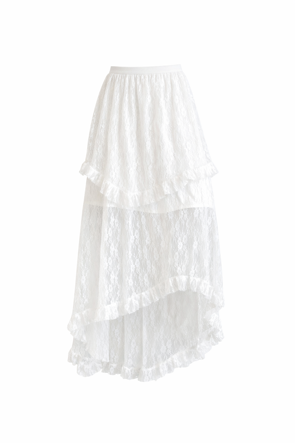 Asymmetrical White Lace Skirt