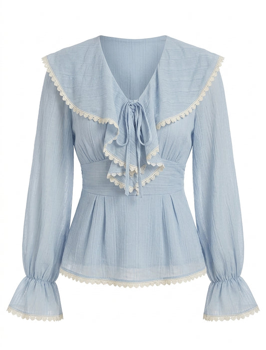 Cottagecore Scalloped Sailor Collar Ruffle Blouse