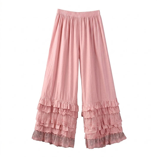 Fairycore Wide-Leg Trousers in Blush