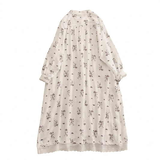 Mori Girl Pressed Botanicals Lace Hem Midi Dress