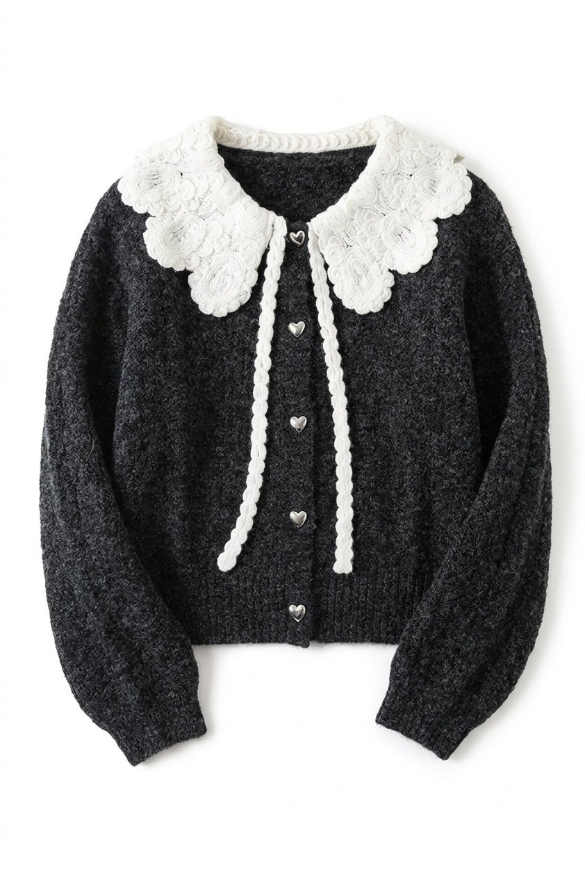 Whimsigoth Rosette Collar Knit Cardigan