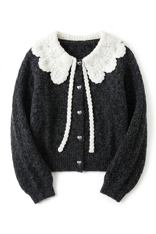 Whimsigoth Rosette Collar Knit Cardigan