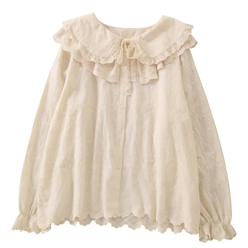 Cottagecore Lace Embroidery Blouse