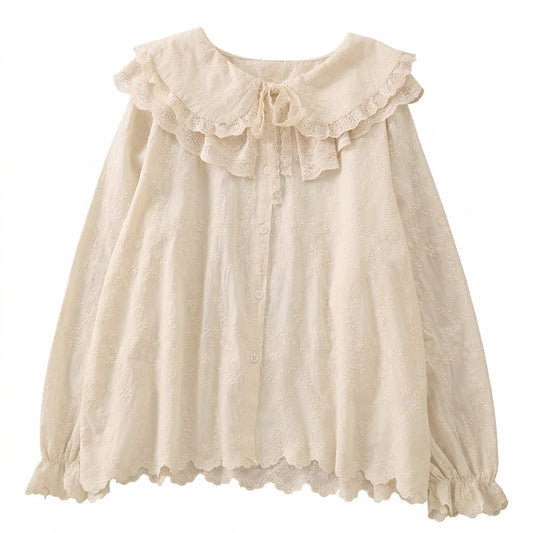 Cottagecore Lace Embroidery Blouse