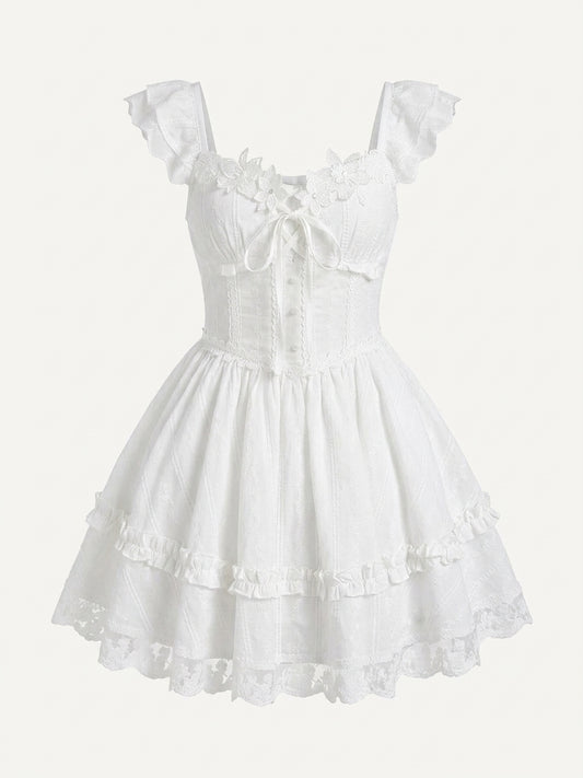 Fairycore Lace Tiered Mini Dress