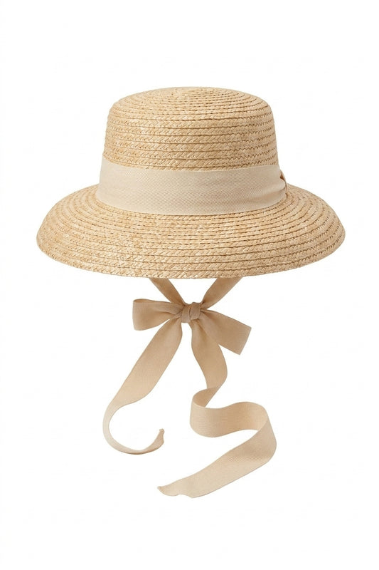 Cottagecore Hat with Trailing Cream Ribbon