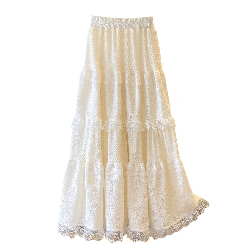Fairycore Cutwork Lace Maxi Skirt