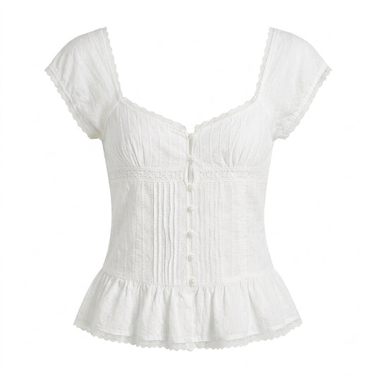 Fairycore Heirloom Pintuck Peplum Blouse
