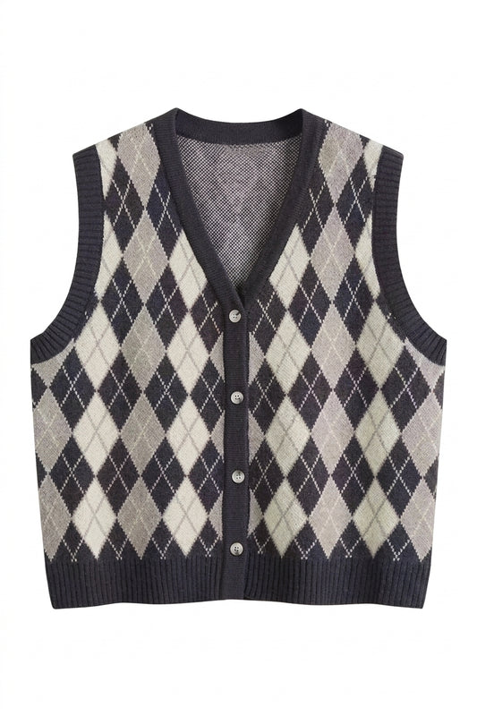 Retro Aesthetic Knit Button Vest