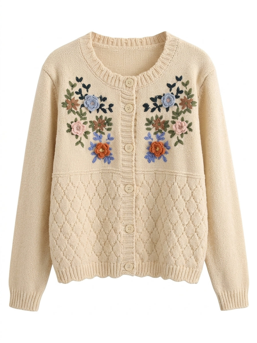 Cottagecore Embroidered Knit Cardigan
