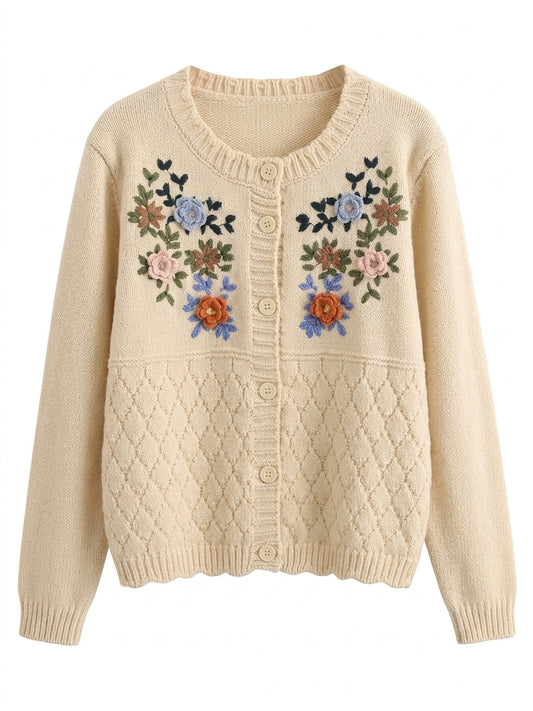 Cottagecore Embroidered Knit Cardigan