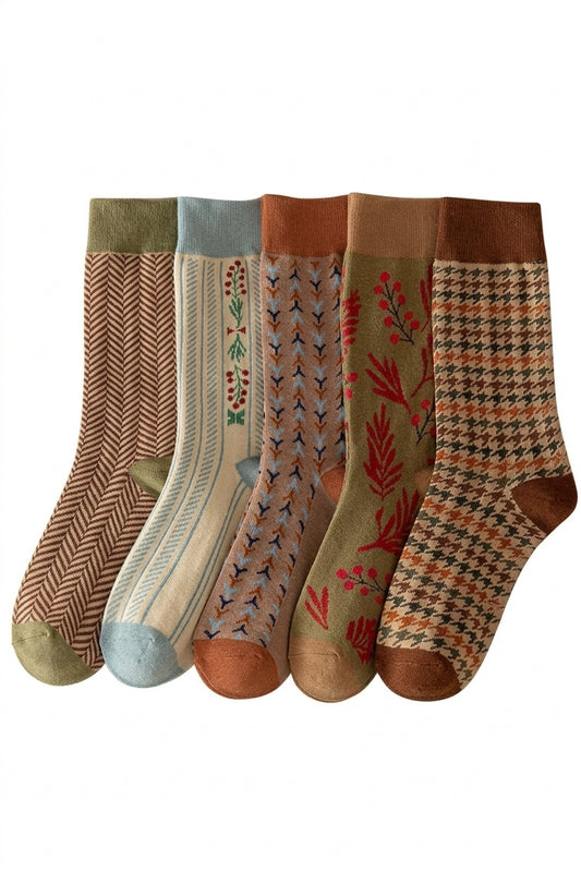 Vintage Aesthetic Folk Crew Sock Set