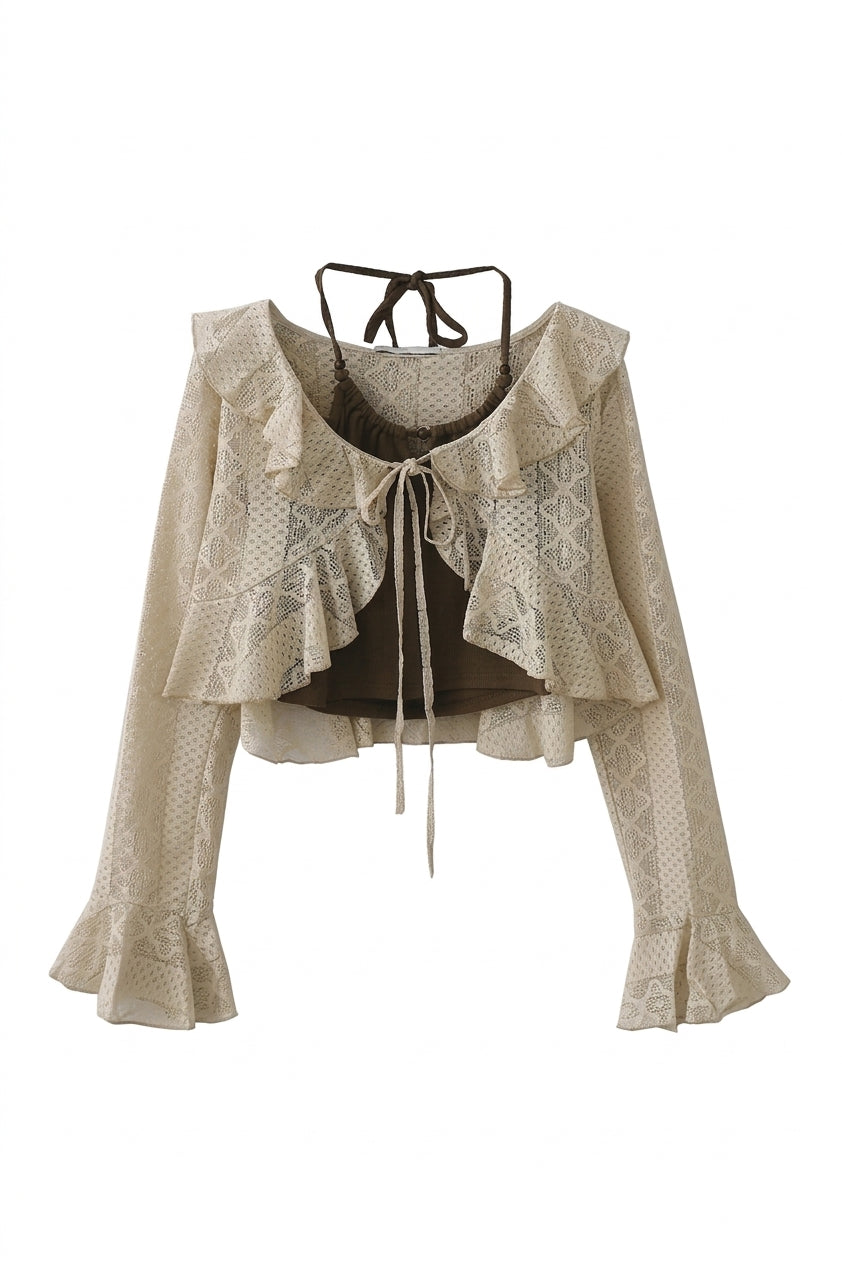 Mori Girl – Crop-Top mit mehrlagiger Spitze
