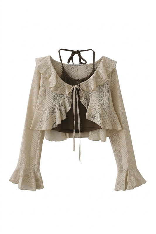 Mori Girl – Crop-Top mit mehrlagiger Spitze