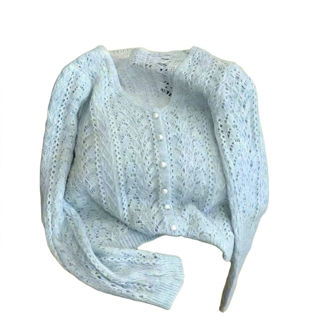 Ethereal Lacework Pearl-Button Sweater