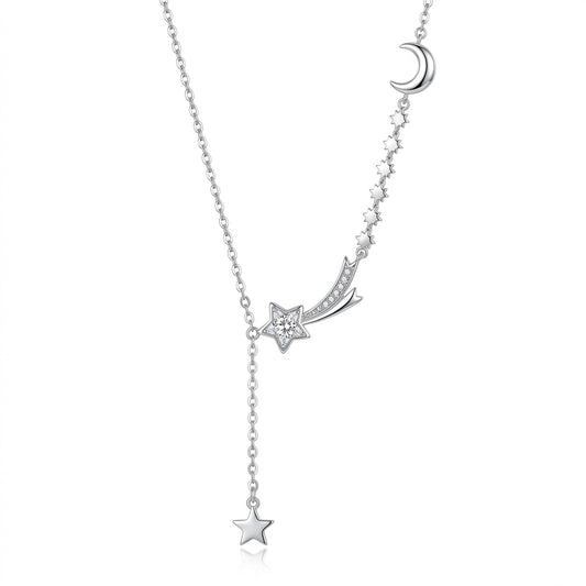 Ethereal Drop Necklace with Crystal Comet & Moon