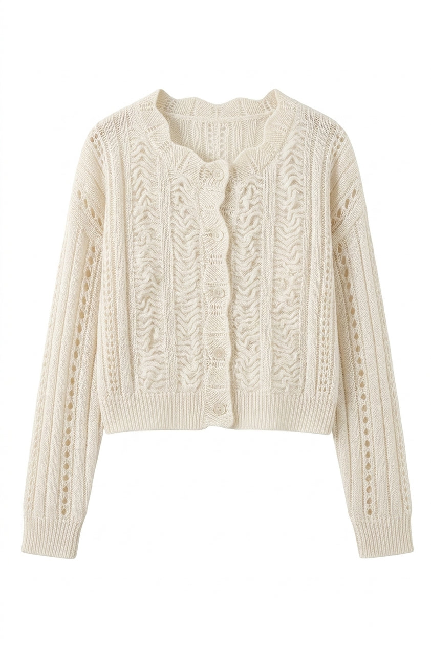 Ethereal Pearl-Knit Cropped Cardigan