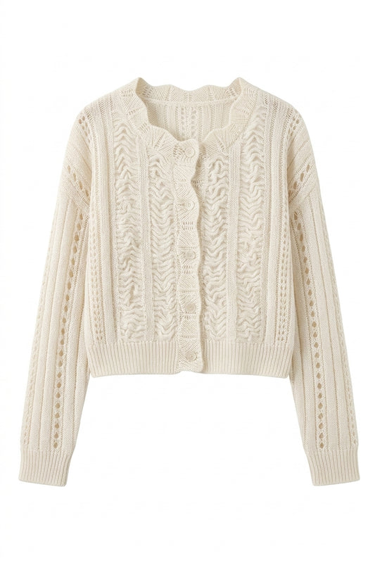 Ethereal Pearl-Knit Cropped Cardigan