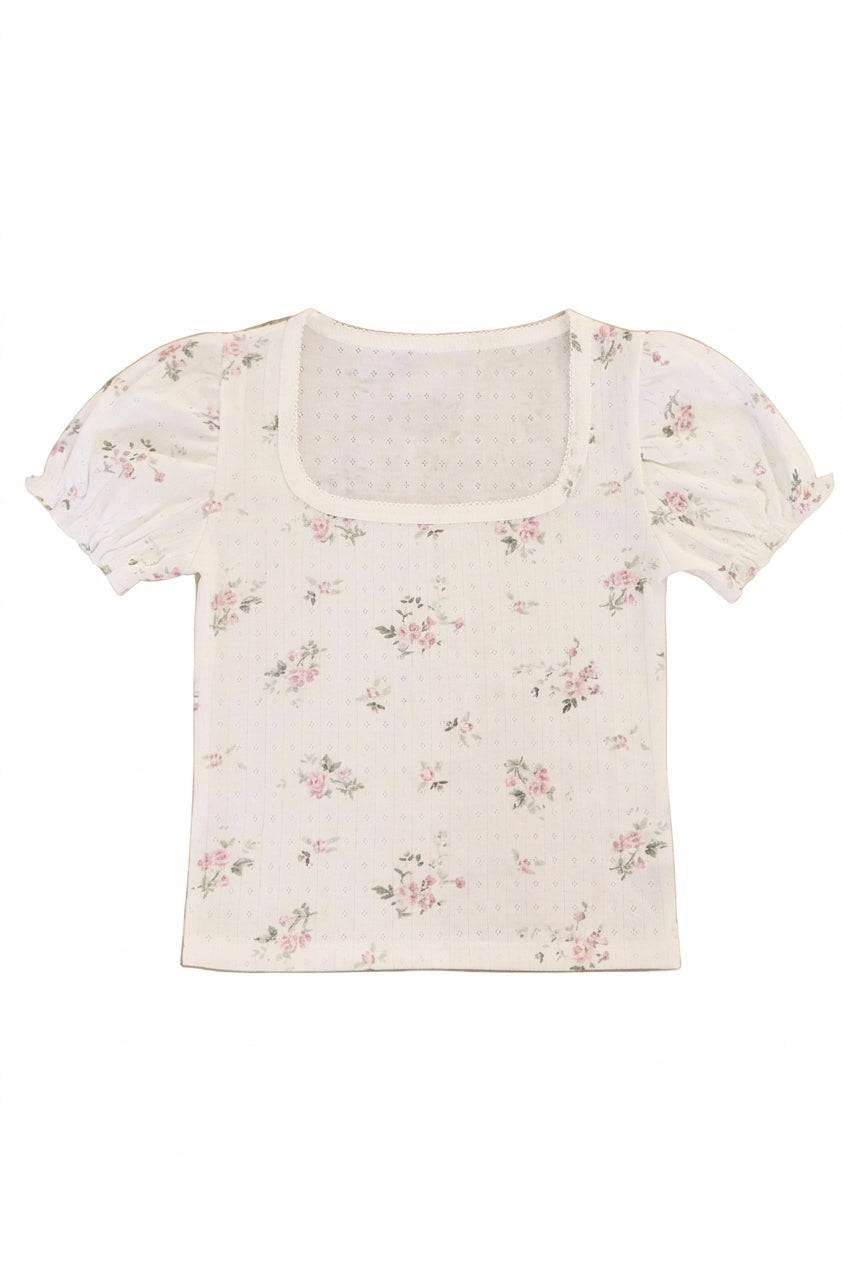Geripptes Crop-Top mit Blumenmuster im Vintage-Stil