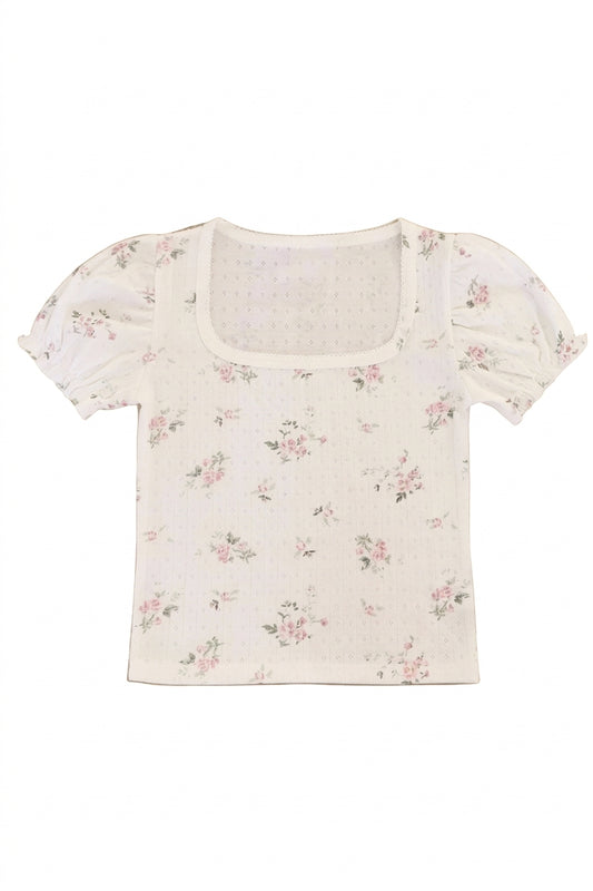 Geripptes Crop-Top mit Blumenmuster im Vintage-Stil