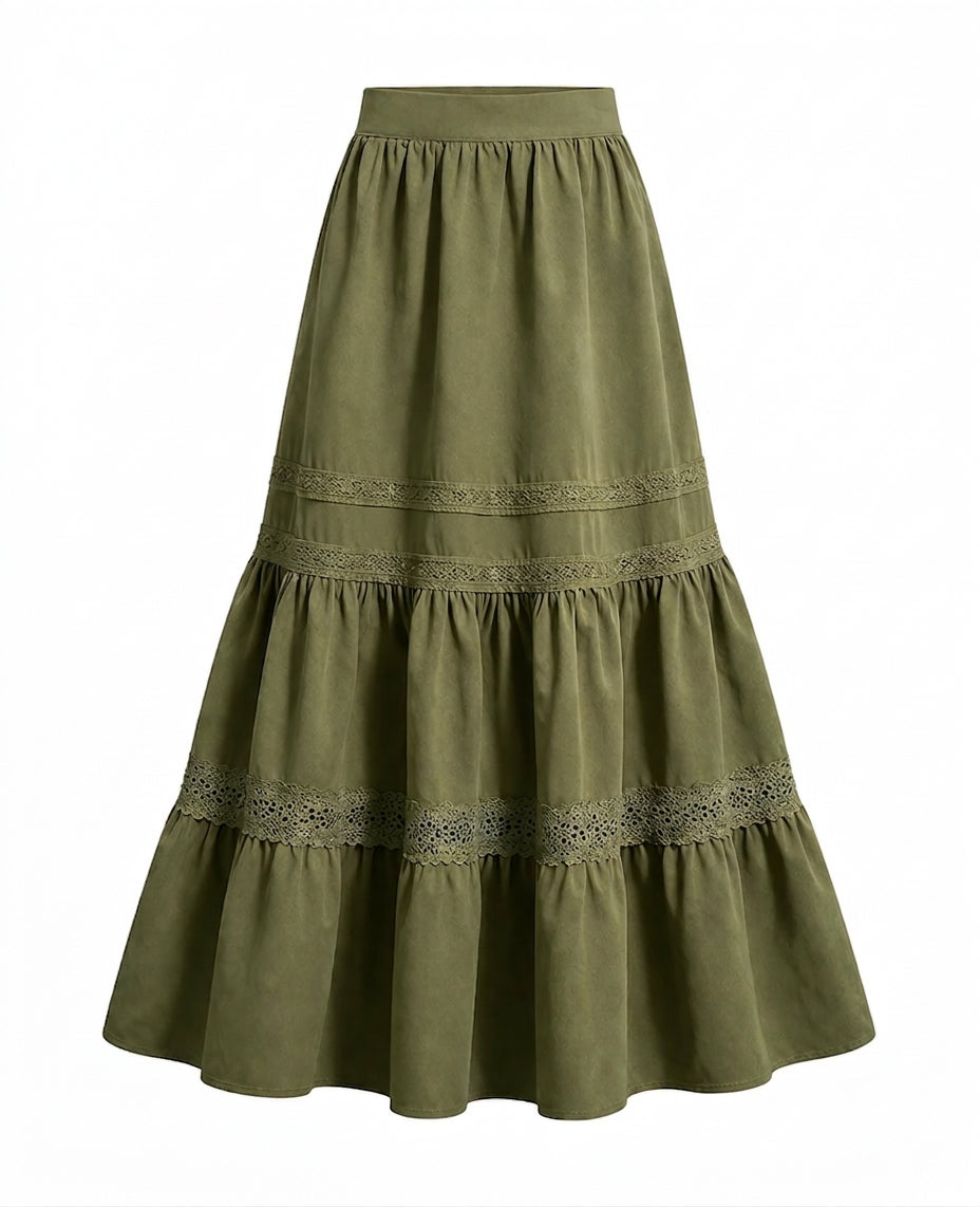 Prairie Maxi Skirt in Moss Green