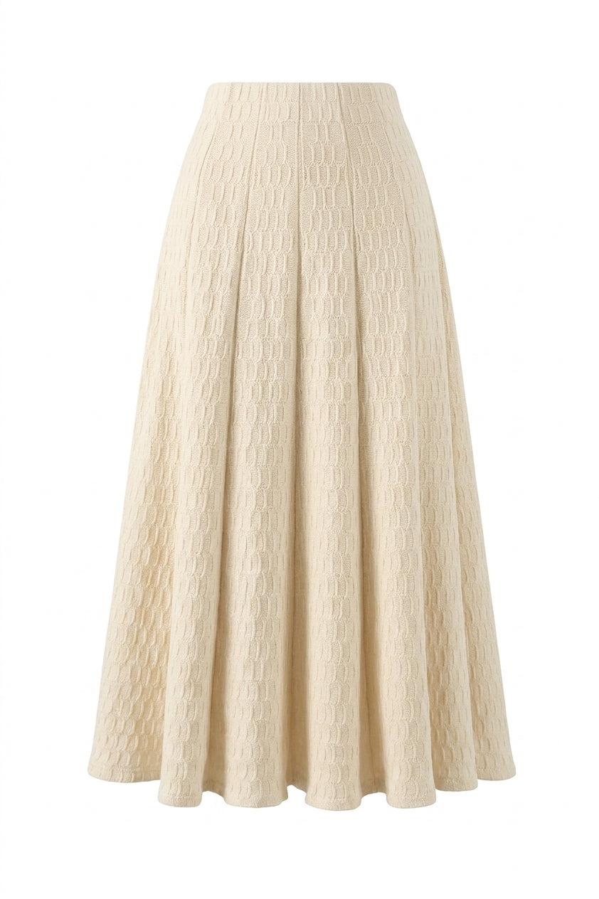 Vintage Aesthetic Cable-Knit Flared Midi Skirt