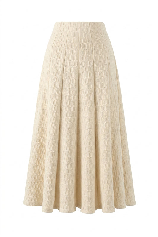 Vintage Aesthetic Cable-Knit Flared Midi Skirt