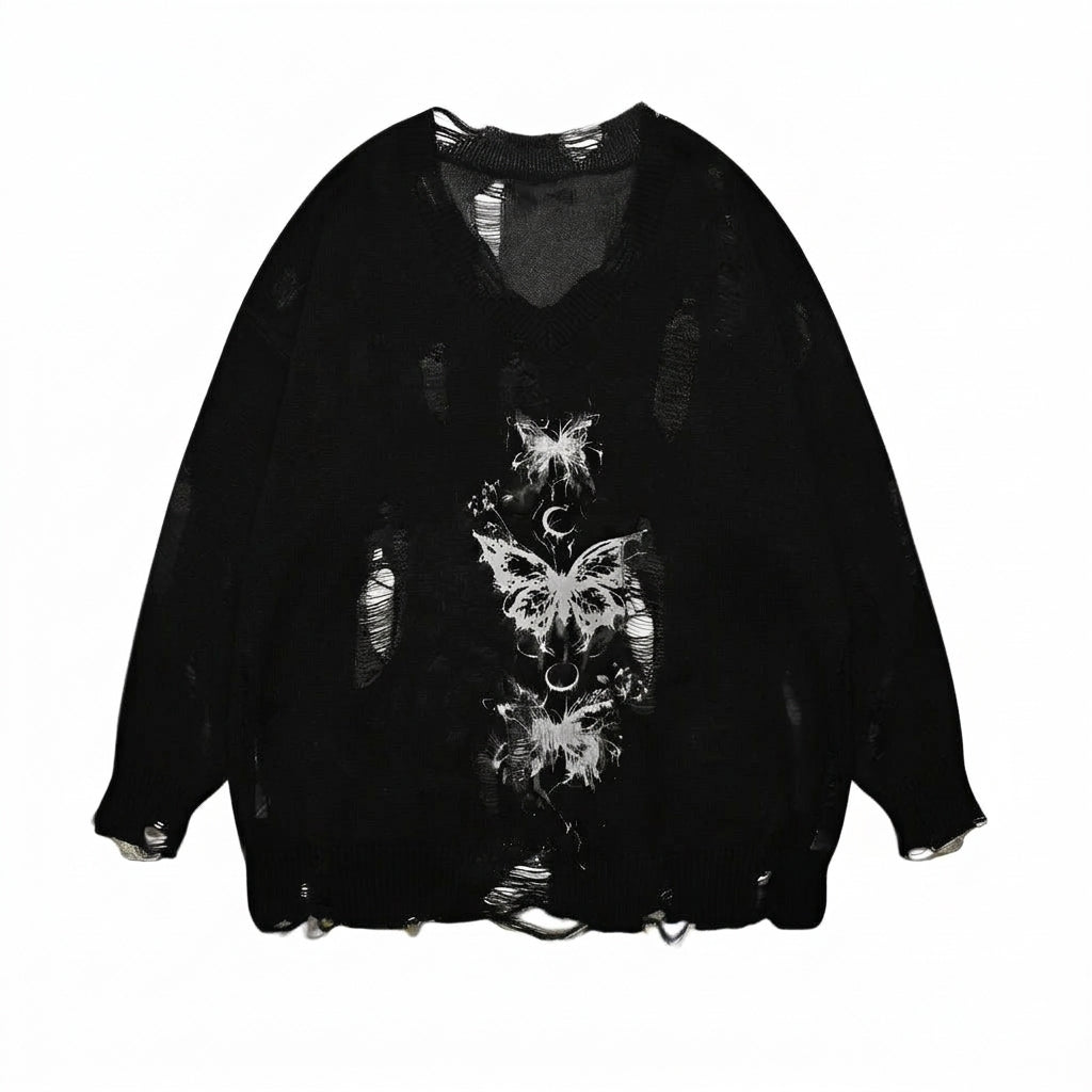 Fairy Grunge Moth Destroyed Knit Sweater