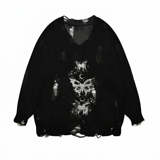 Fairy Grunge Moth Destroyed Knit Sweater